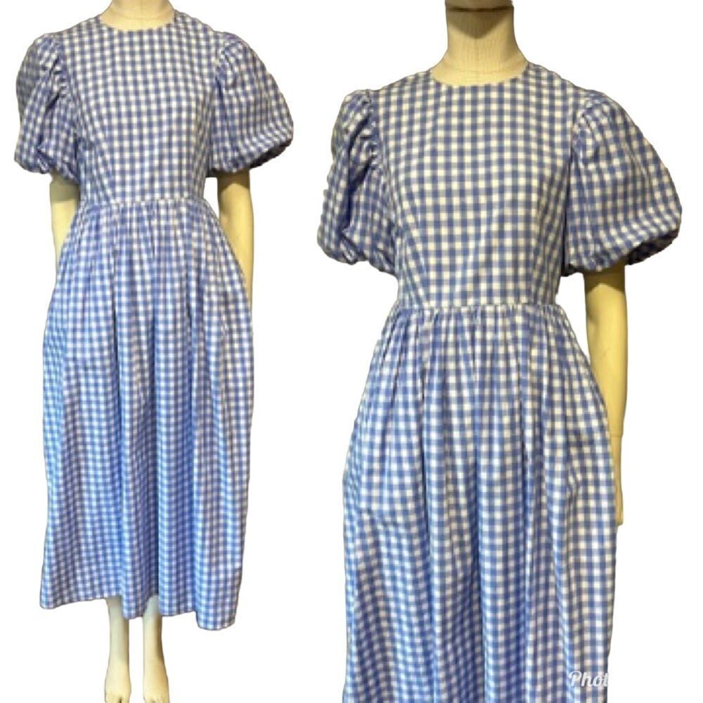 Sister Jane Giggle Plaid Gingham Puff Sleeved midi Dress (collar not included) - Picture 4 of 11